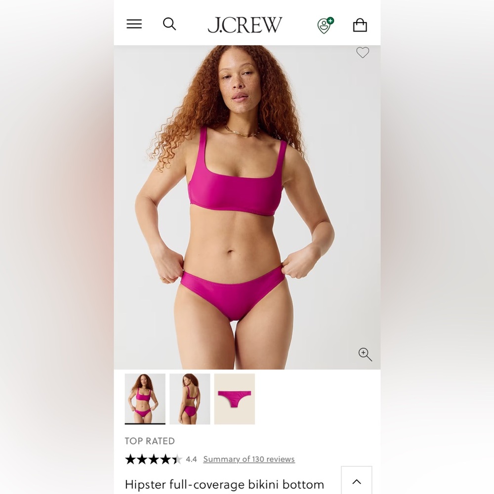NWT J Crew Hipster full-coverage bikini bottom Magenta Orchid pink XS